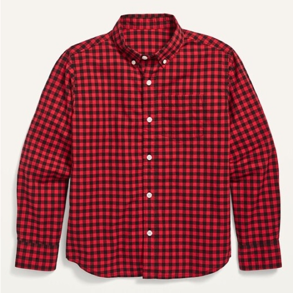 Size XL 14-16 Boys Long Sleeve Plaid Red and Black Christmas Button Down Gingham